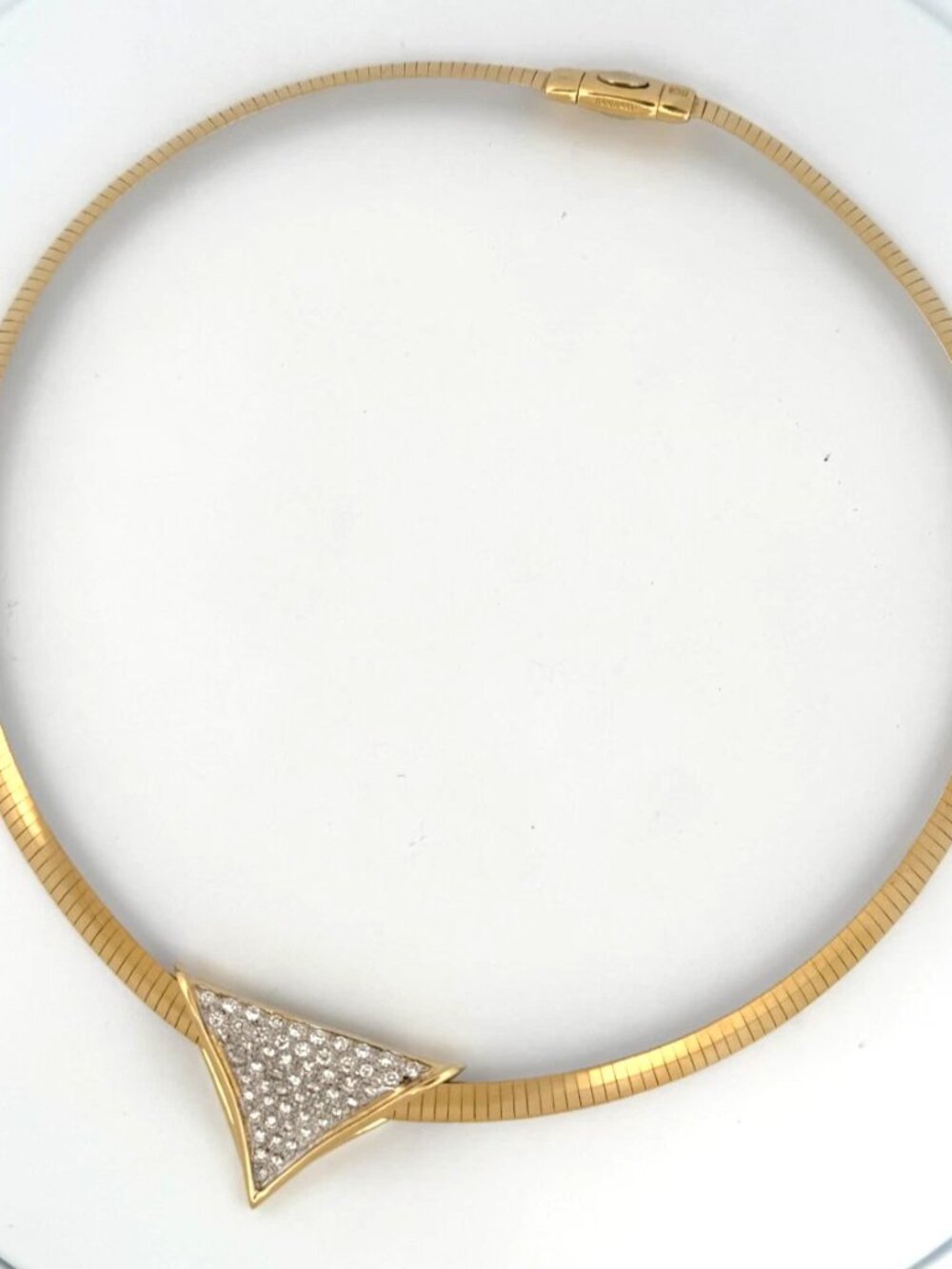 14K Two-Tone Omega Necklace 18" Reversible Italy Pave Diamond Slide 1.55ctw